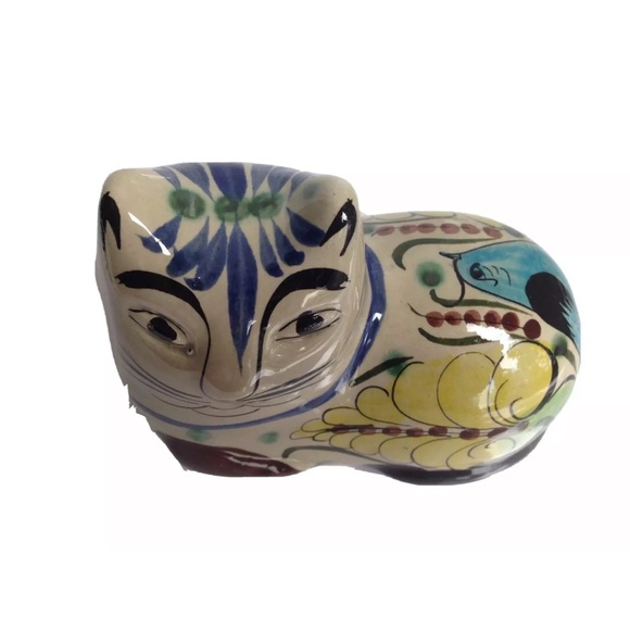 Artist Signed Mexican Pottery Cat Figurine Folk Art Collectible - Picture 3 of 10